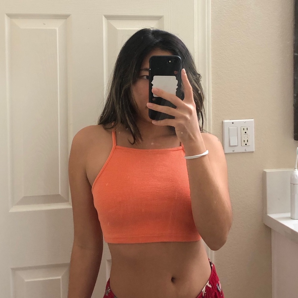 Topshop coral hi neck cropped tank top